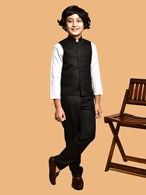 Print Cultr Boys Solid Nehru Jacket (Pack of 2, Black)