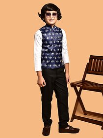 Print Cultr Boys Printed Nehru Jacket (Pack of 2, Navy Blue)