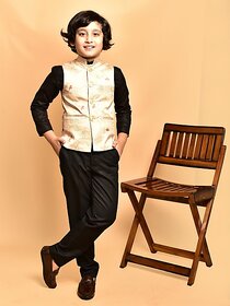 Print Cultr Boys Printed Nehru Jacket (Pack of 2, Beige)