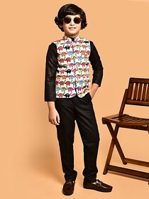 Print Cultr Boys Printed Nehru Jacket (Pack of 2, Beige)