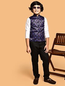 Print Cultr Boys Printed Nehru Jacket (Pack of 2, Black, Blue)