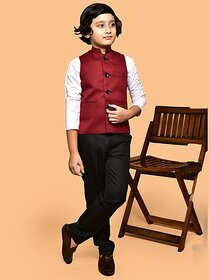 Print Cultr Boys Solid Nehru Jacket (Pack of 2, Maroon)