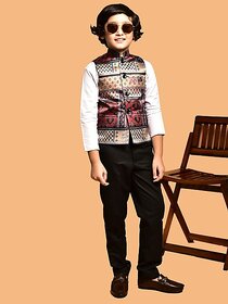 Print Cultr Boys Printed Nehru Jacket (Pack of 2, Brown)