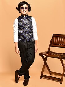 Print Cultr Boys Printed Nehru Jacket (Pack of 2, Black)