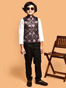 Print Cultr Boys Printed Nehru Jacket (Pack of 2, Brown)