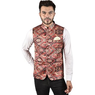                       PrintCulture Men Printed Multicolor Cotton Blend Nehru Jacket                                              