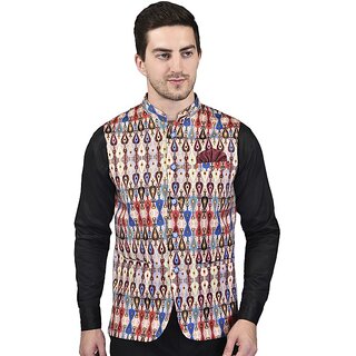                       PrintCulture Men Solid Multicolor Cotton Blend Nehru Jacket                                              