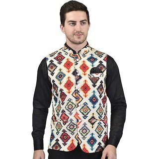                       PrintCulture Men Solid Multicolor Cotton Blend Nehru Jacket                                              