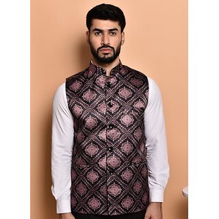                       PrintCulture Men Printed Purple Cotton Blend Nehru Jacket                                              