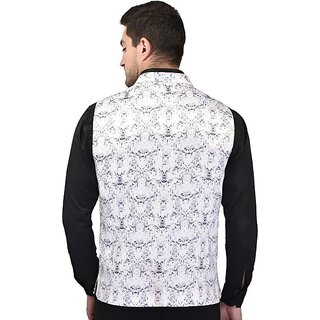                       PrintCulture Men Printed White///Black Cotton Blend Nehru Jacket                                              