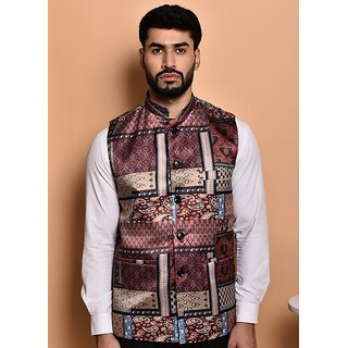                       PrintCulture Men Printed Multicolor Cotton Blend Nehru Jacket                                              