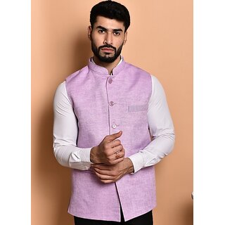                       PrintCulture Men Solid Purple Cotton Blend Nehru Jacket                                              