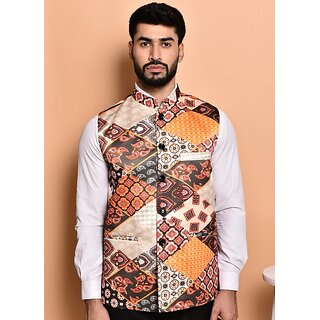                       PrintCulture Men Printed Multicolor Cotton Blend Nehru Jacket                                              