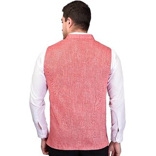                       PrintCulture Men Solid Pink Cotton Blend Nehru Jacket                                              