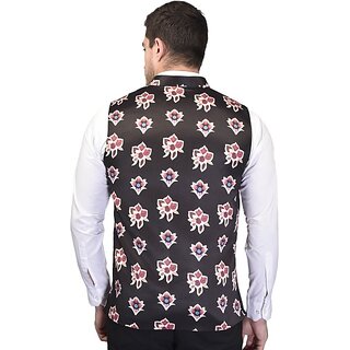                       PrintCulture Men Printed Brown Cotton Blend Nehru Jacket                                              