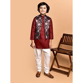 PrintCultr Boys Festive & Party Kurta, Waistcoat and Pyjama Set (Red)