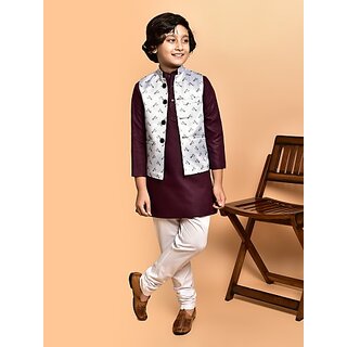                       PrintCultr Boys Festive & Party Kurta, Waistcoat and Pyjama Set (Brown)                                              