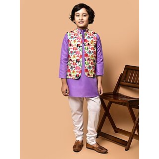                       PrintCultr Boys Festive & Party Kurta, Waistcoat and Pyjama Set (Multicolor)                                              