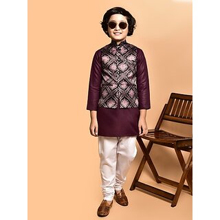                       PrintCultr Boys Festive & Party Kurta, Waistcoat and Pyjama Set (Brown)                                              