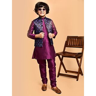                       Print Cultr Boys Festive & Party Kurta, Waistcoat and Pyjama Set (Purple Pack of 3)                                              