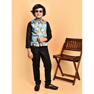                       PrintCultr Boys Printed Nehru Jacket (Pack of 2, Blue)                                              