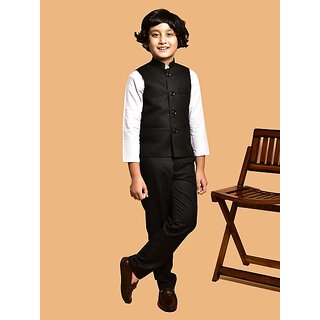                       PrintCultr Boys Solid Nehru Jacket (Pack of 2, Black)                                              