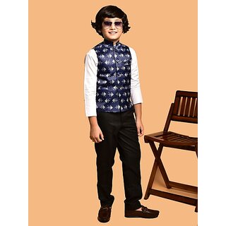                       PrintCultr Boys Printed Nehru Jacket (Pack of 2, Navy Blue)                                              