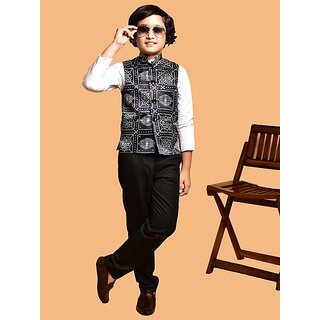                       PrintCultr Boys Printed Nehru Jacket (Pack of 2, Black)                                              