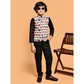                       PrintCultr Boys Printed Nehru Jacket (Pack of 2, Beige)                                              