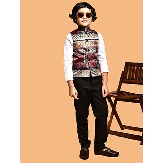                       PrintCultr Boys Printed Nehru Jacket (Pack of 2, Brown)                                              