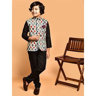                       PrintCultr Boys Printed Nehru Jacket (Pack of 2, Beige)                                              