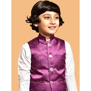                       PrintCultr Boys Printed Nehru Jacket (Pack of 2, Purple)                                              