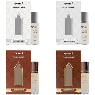 Ossa Musk Delight Mirage, Oud Royale Incense Unisex Concentrated Perfums Alcohol Free Attar Combo (Pack of 4) Ossa Musk Delight Mirage, Oud Royale Incense Unisex Concentrated Perfums Alcohol Free Attar Combo (Pack of 4)