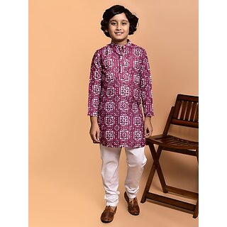                       PrintCultr Boys Festive & Party Kurta and Pyjama Set (Pink)                                              