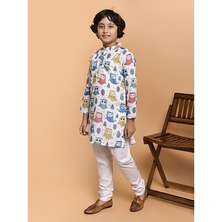                       PrintCultr Boys Festive & Party Kurta and Pyjama Set (White)                                              
