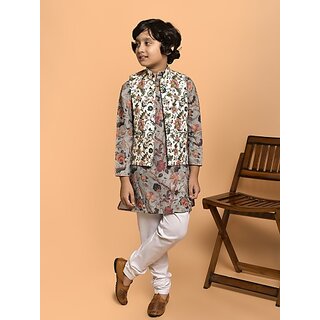                       PrintCultr Boys Festive & Party Kurta, Waistcoat and Pyjama Set (Grey Pack of 3)                                              
