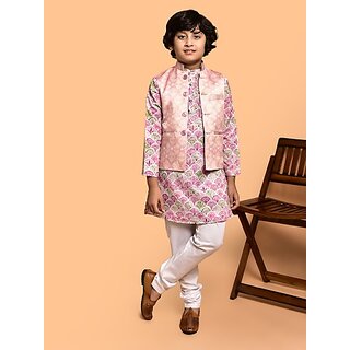                       PrintCultr Boys Festive & Party Kurta, Waistcoat and Pyjama Set (Pink Pack of 3)                                              
