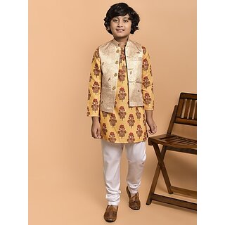                       Print Cultr Boys Festive & Party Kurta, Waistcoat and Pyjama Set (Yellow Pack of 3)                                              