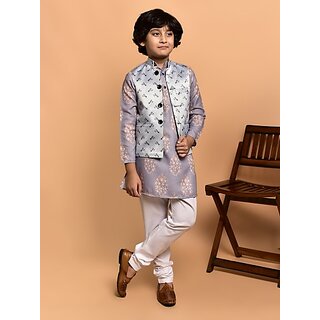                       PrintCultr Boys Festive & Party Kurta, Waistcoat and Pyjama Set (Purple Pack of 3)                                              
