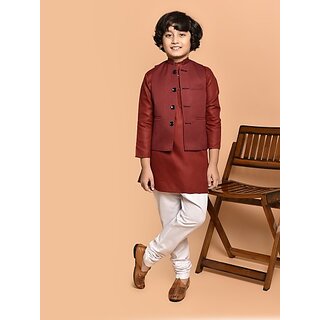                       PrintCultr Boys Festive & Party Kurta, Waistcoat and Pyjama Set (Red)                                              