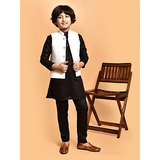                       PrintCultr Boys Festive & Party Kurta, Waistcoat and Pyjama Set (Black)                                              
