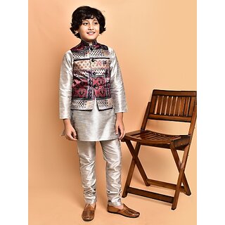                       PrintCultr Boys Festive & Party Kurta, Waistcoat and Pyjama Set (Multicolor)                                              