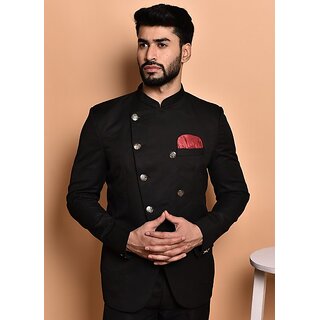                      PrintCultr Solid Mandarin Festive & Wedding Men Blazer (Black)                                              