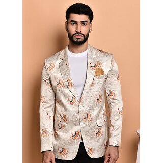                      PrintCultr Men Printed Single Breasted Casual Blazer (White)                                              