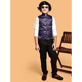                       PrintCultr Boys Printed Nehru Jacket (Black)                                              