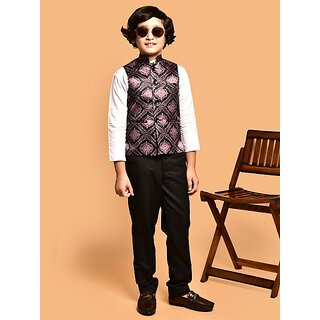                       PrintCultr Baby Boys Printed Nehru Jacket (Brown)                                              