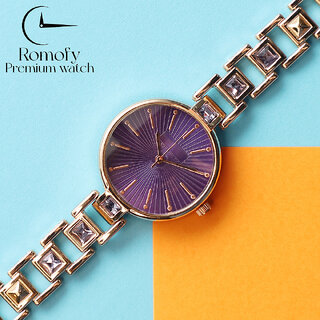                       New arrival Bracelet Stylish Design Purple Diamond Belt Rose Gold Classic Watch Analog Watch For Girls                                              