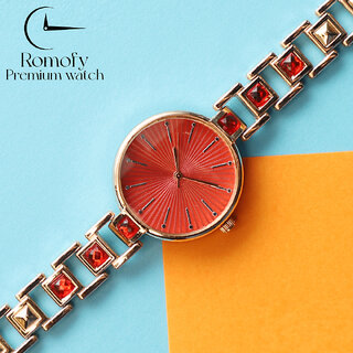                       New arrival Bracelet Stylish Design Red Diamond Belt Rose Gold Classic Colorful Analog Watch For Girls                                              