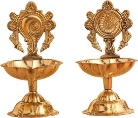 Sambhaav Divine Brass Shankh Chakra 2 Diya Set for Spiritual Illumination