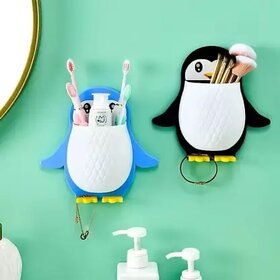 Penguins Shape Toothbrush Holder Plastic Stand for Toothpaste, Comb, Brush, Cream set of 1